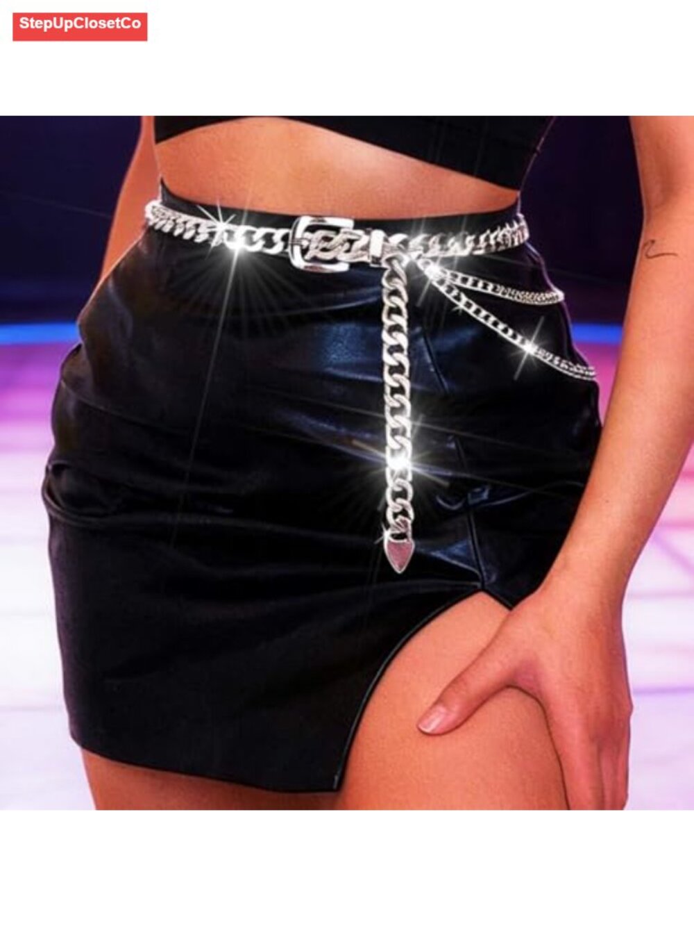 Women's Chunky Metal Waist Chain Belt, Adjustable Link Chain for Dresses, - Picture 3 of 6